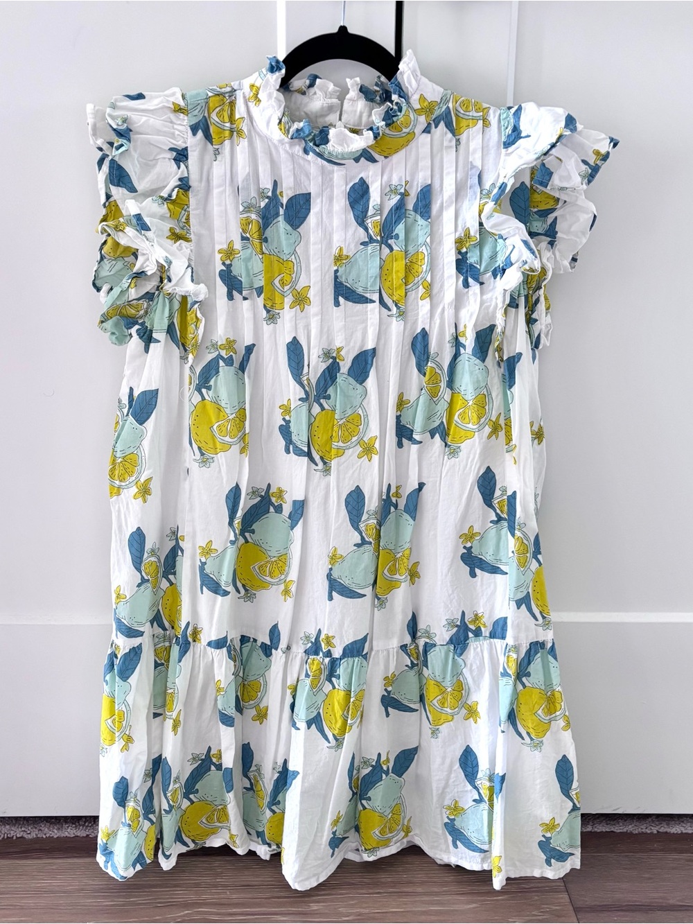 Victoria Dunn Lemon Print Cotton Ruffle Dress